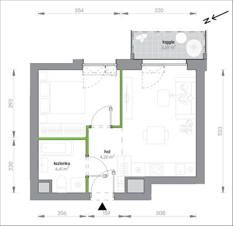 Plan 1 pok. 33m²