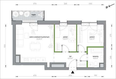 Plan 3 pok. 52m²
