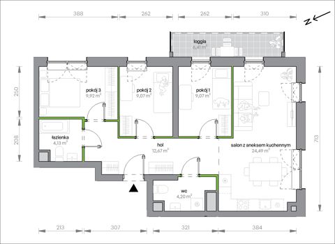 Plan 4 pok. 74m²