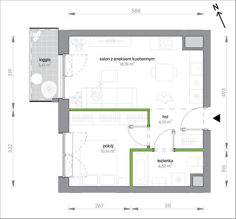 Plan 2 pok. 37m²