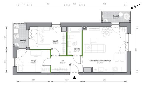 Plan 3 pok. 57m²