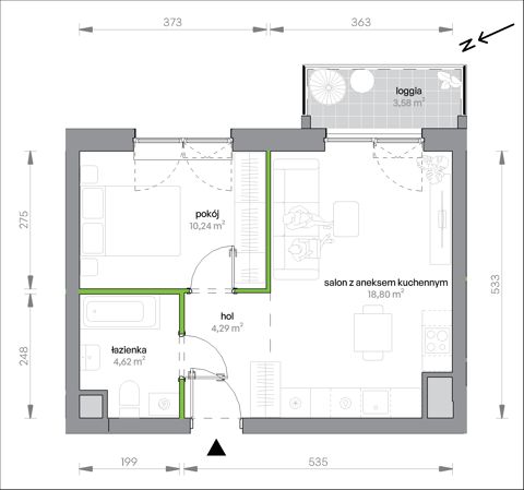 Plan 2 pok. 38m²