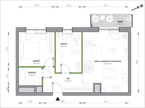 Plan 3 pok. 59m²