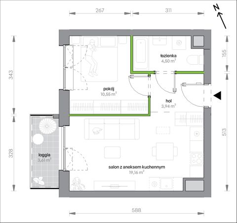 Plan 2 pok. 38m²