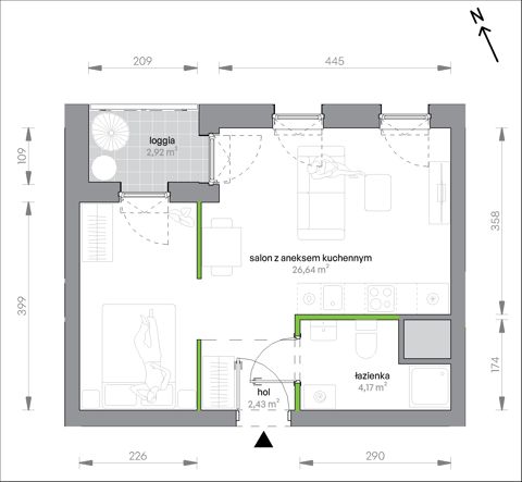 Plan 1 pok. 33m²