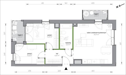 Plan 3 pok. 57m²