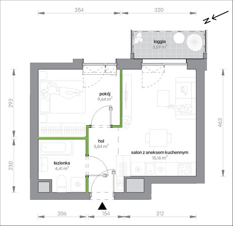Plan 2 pok. 33m²