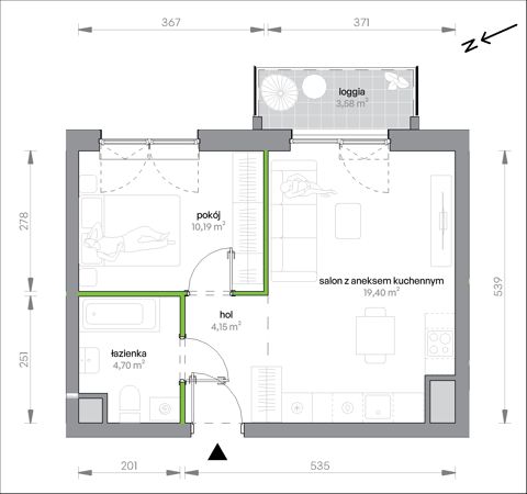 Plan 2 pok. 38m²
