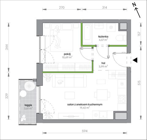 Plan 2 pok. 39m²