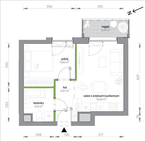 Plan 2 pok. 34m²
