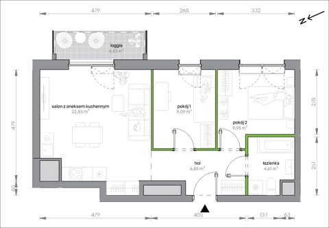 Plan 3 pok. 53m²