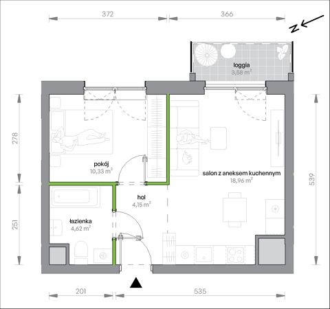 Plan 2 pok. 38m²