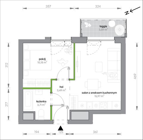 Plan 2 pok. 33m²