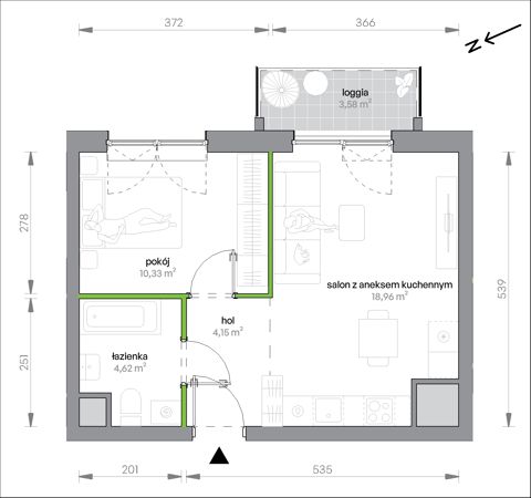 Plan 2 pok. 38m²