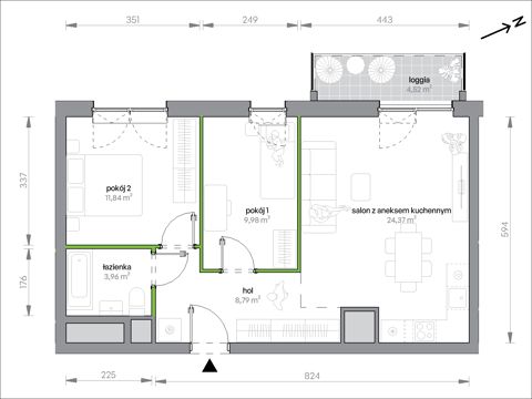 Plan 3 pok. 59m²