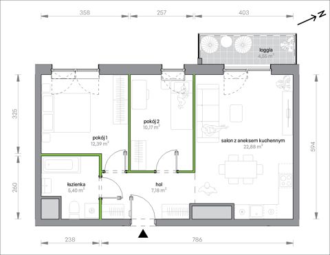 Plan 3 pok. 58m²