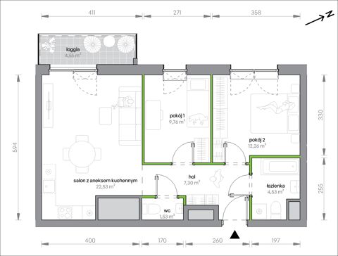 Plan 3 pok. 58m²