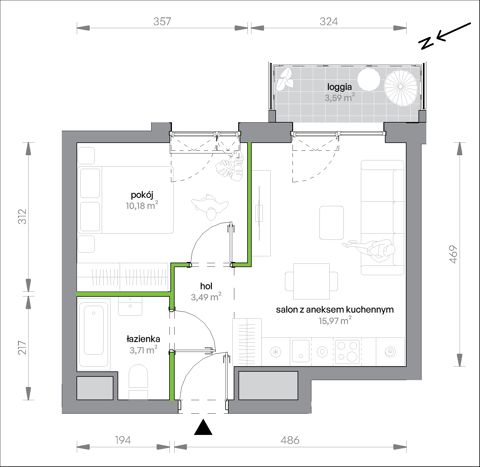 Plan 2 pok. 33m²
