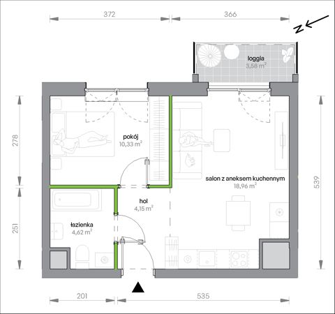 Plan 2 pok. 38m²