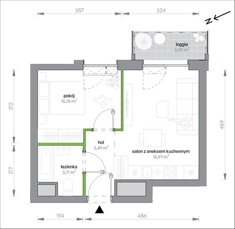 Plan 2 pok. 33m²