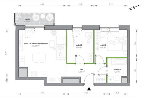 Plan 3 pok. 53m²