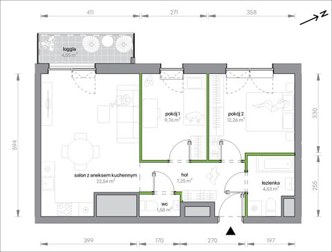 Plan 3 pok. 58m²