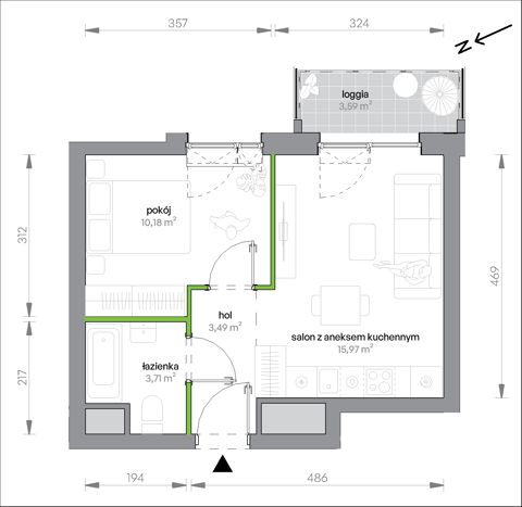Plan 2 pok. 33m²