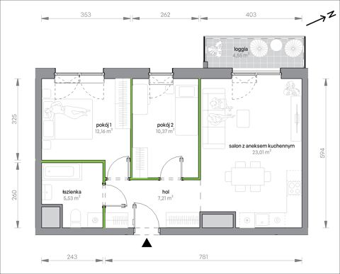 Plan 3 pok. 58m²