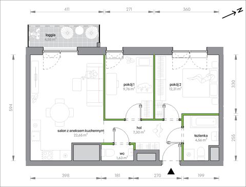 Plan 3 pok. 58m²