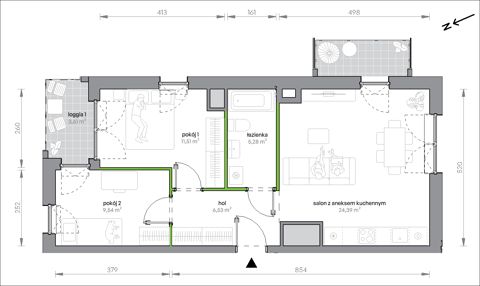 Plan 3 pok. 57m²