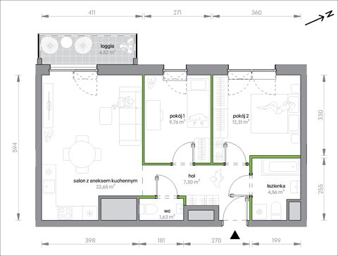 Plan 3 pok. 58m²