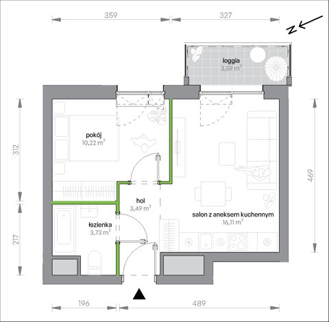 Plan 2 pok. 34m²