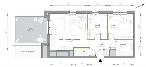 Plan 3 pok. 64m²