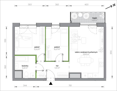 Plan 3 pok. 58m²