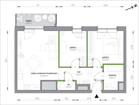 Plan 3 pok. 58m²