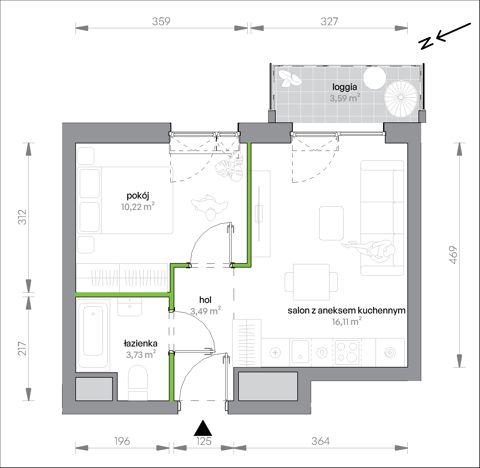 Plan 2 pok. 34m²
