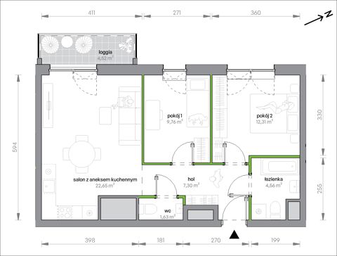 Plan 3 pok. 58m²