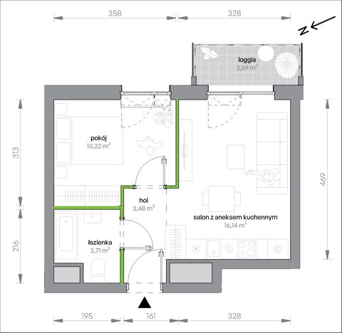 Plan 2 pok. 34m²