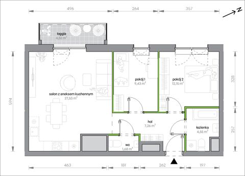 Plan 3 pok. 63m²