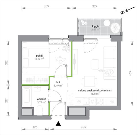 Plan 2 pok. 34m²