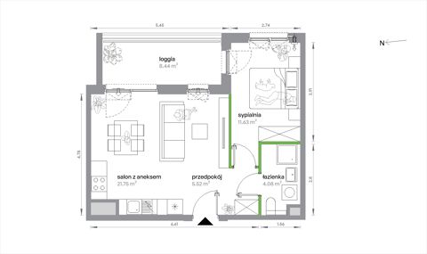 Plan 2 pok. 43m²