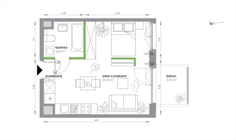 Plan 1 pok. 32m²