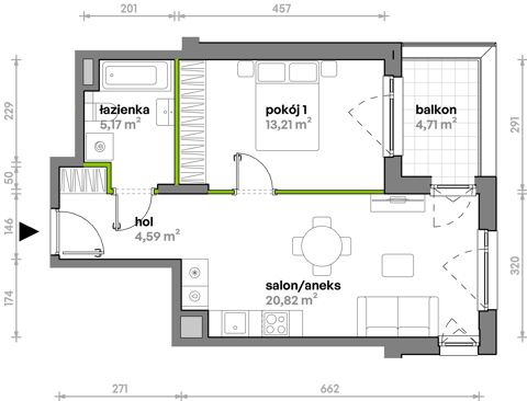 Plan 2 pok. 44m²