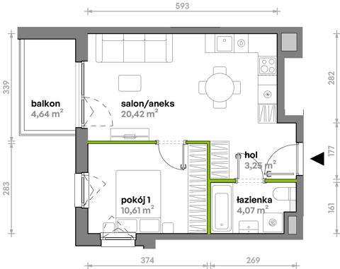 Plan 2 pok. 38m²