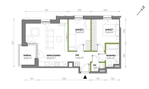 Plan 3 pok. 58m²