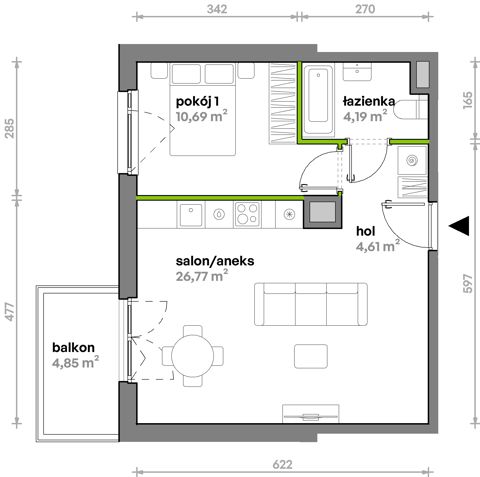 Plan 2 pok. 46m²