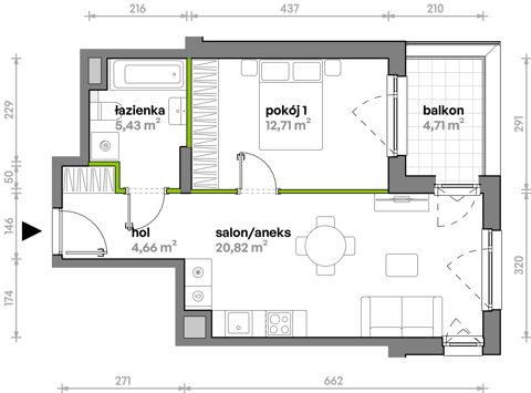 Plan 2 pok. 44m²