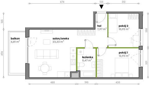 Plan 3 pok. 61m²