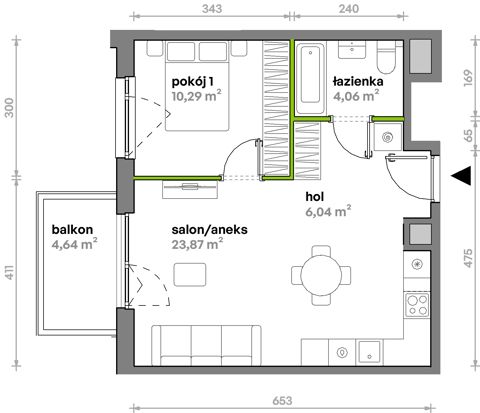 Plan 2 pok. 44m²