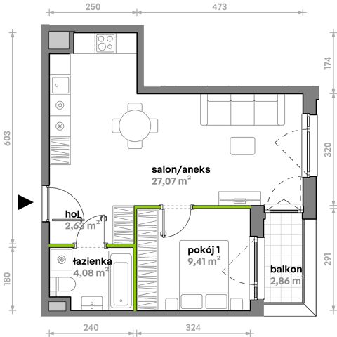 Plan 2 pok. 43m²
